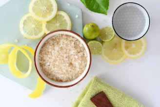 round white ceramic bowls beside sliced lemons