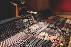 Audio mixing desk in studio