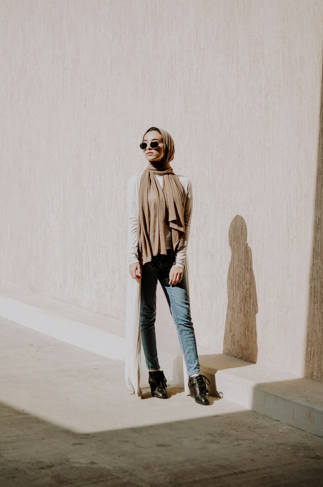 woman wearing brown scarf