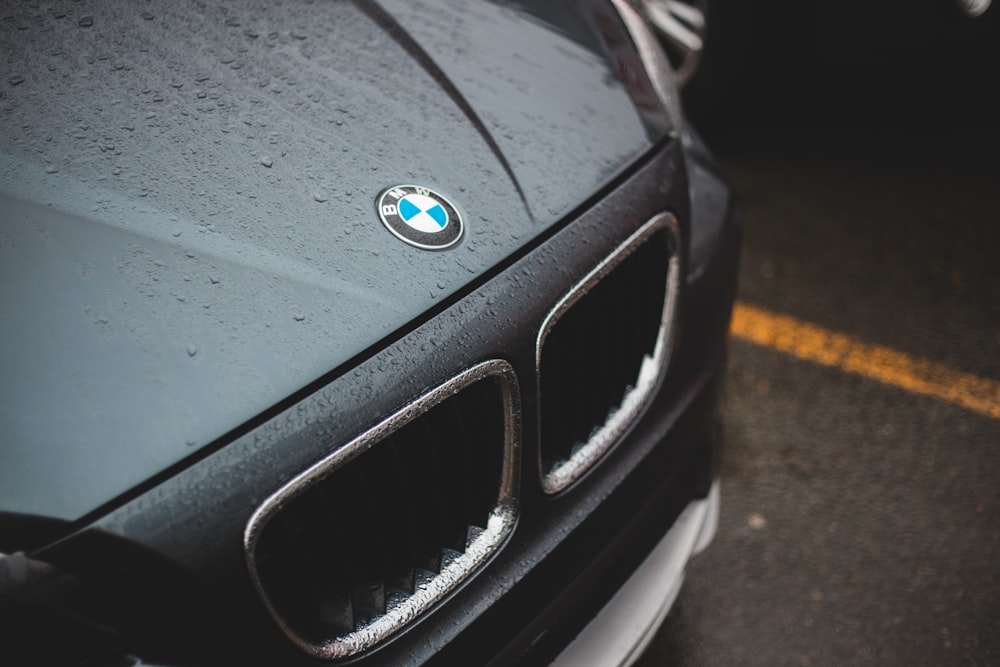 a close up of the front of a bmw car