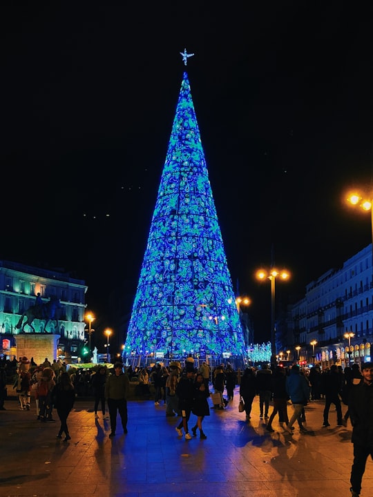 lighted Christmas tree in Plaza Mayor Spain