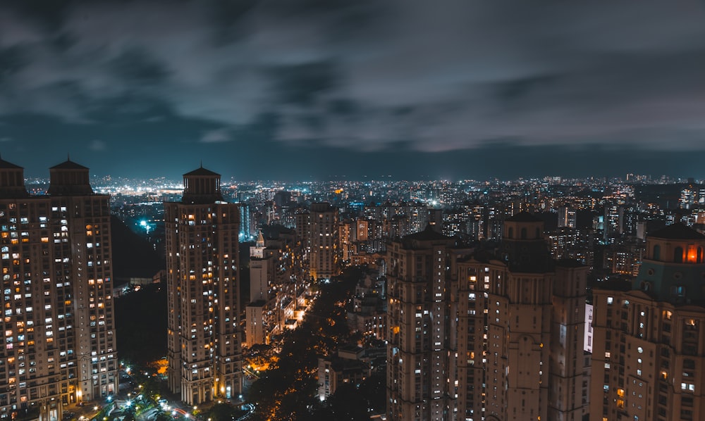 city high-rise buildings at night