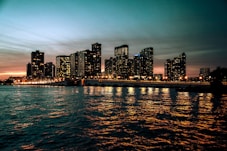 city lights buildings at night