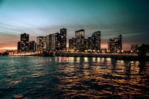 city lights buildings at night