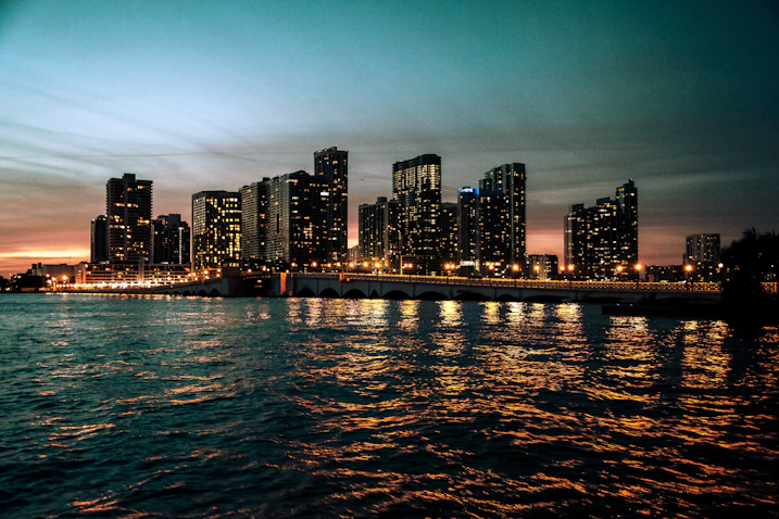 city lights buildings at night