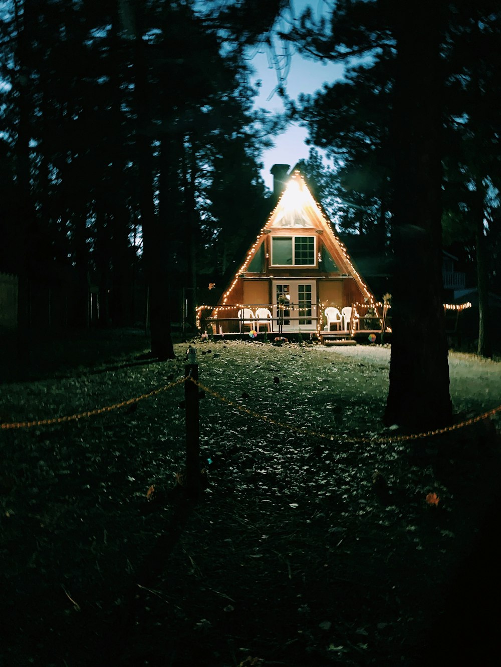 baracca di legno marrone accanto agli alberi