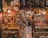 A bustling market scene filled with a variety of intricate metal crafts, jewelry, and textiles. Warm lighting from hanging bulbs illuminates the vibrant colors and detailed patterns of the fabrics draped around the shop. Shelves are crowded with ornate lamps, small sculptures, and an array of traditional ornaments. The narrow aisle adds to the feeling of abundance and richness in the display.