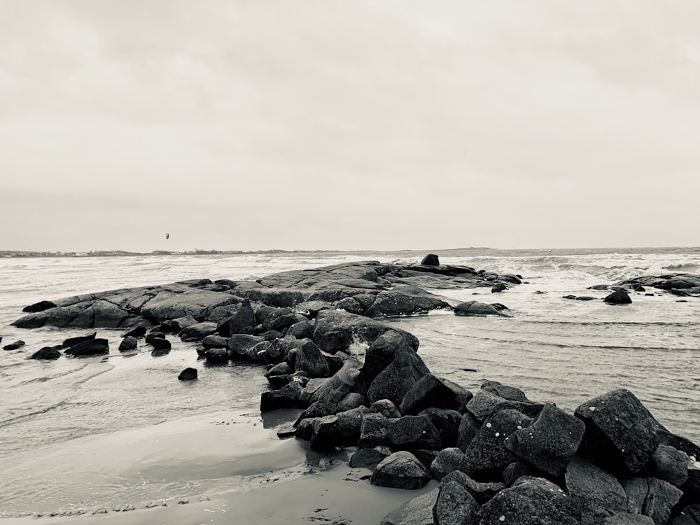 grayscale photography of rocks