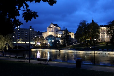 a serene evening cityscape with subtle lighting emphasizing architectural grace and calm ambiance.
