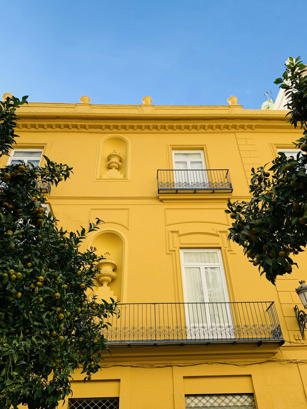 yellow concrete building near tree under blue sky