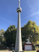 A monopole tower surrounded by green trees.