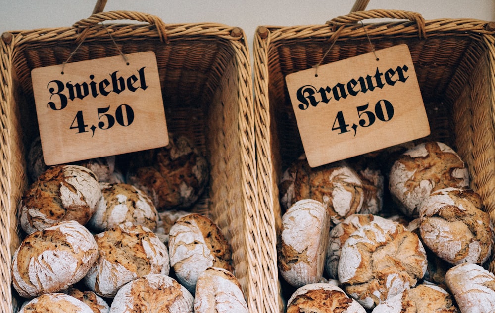 baked pastries on wicker baskets