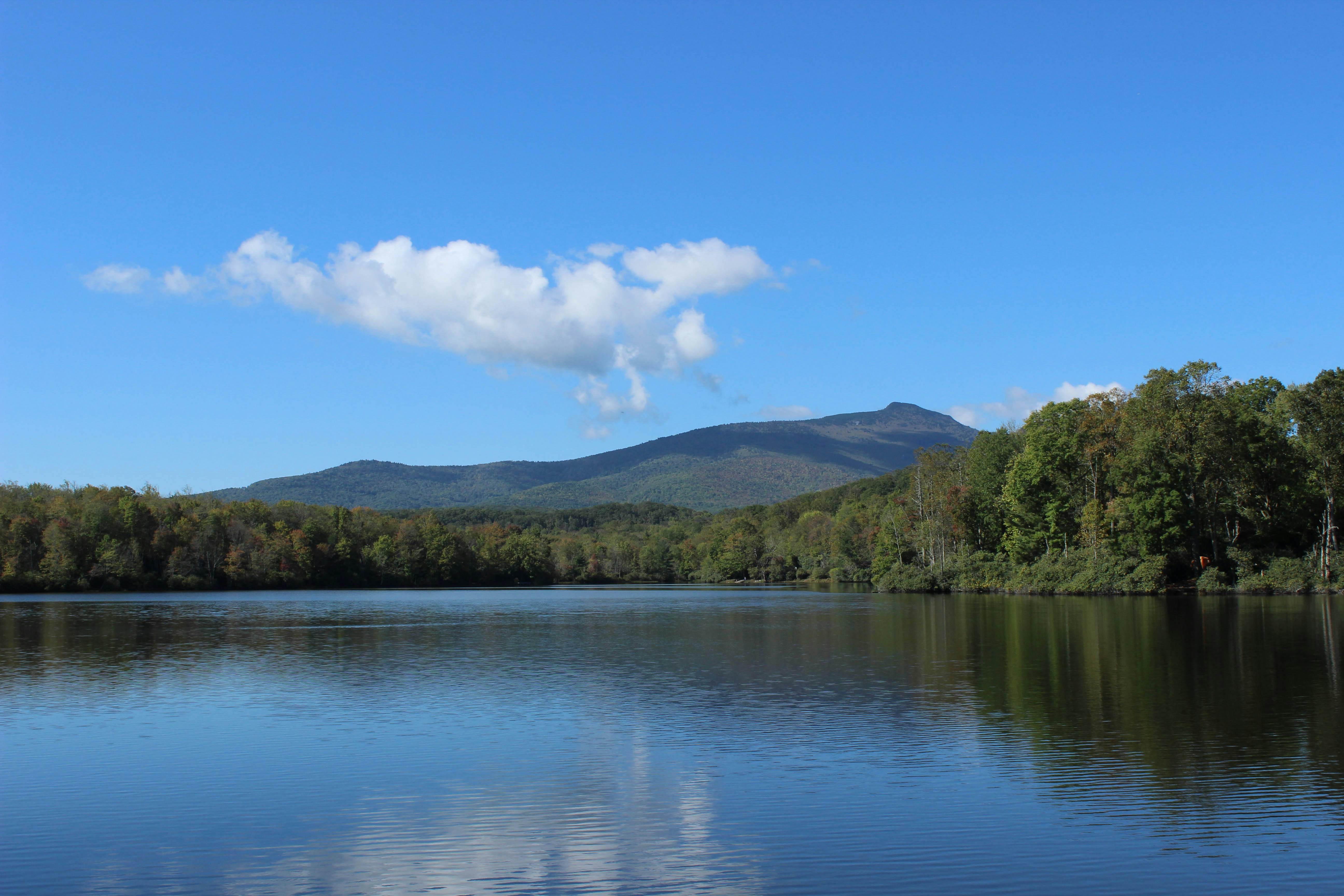 Julian Price Lake with Grandfather Mountain in the background. A very beautiful, peaceful and serene place to stop, rest, and relax. It is one of my all-time favorite places to just come and sit by while watching the clouds drift by me.