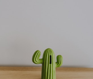 a small green cactus sitting on top of a wooden table