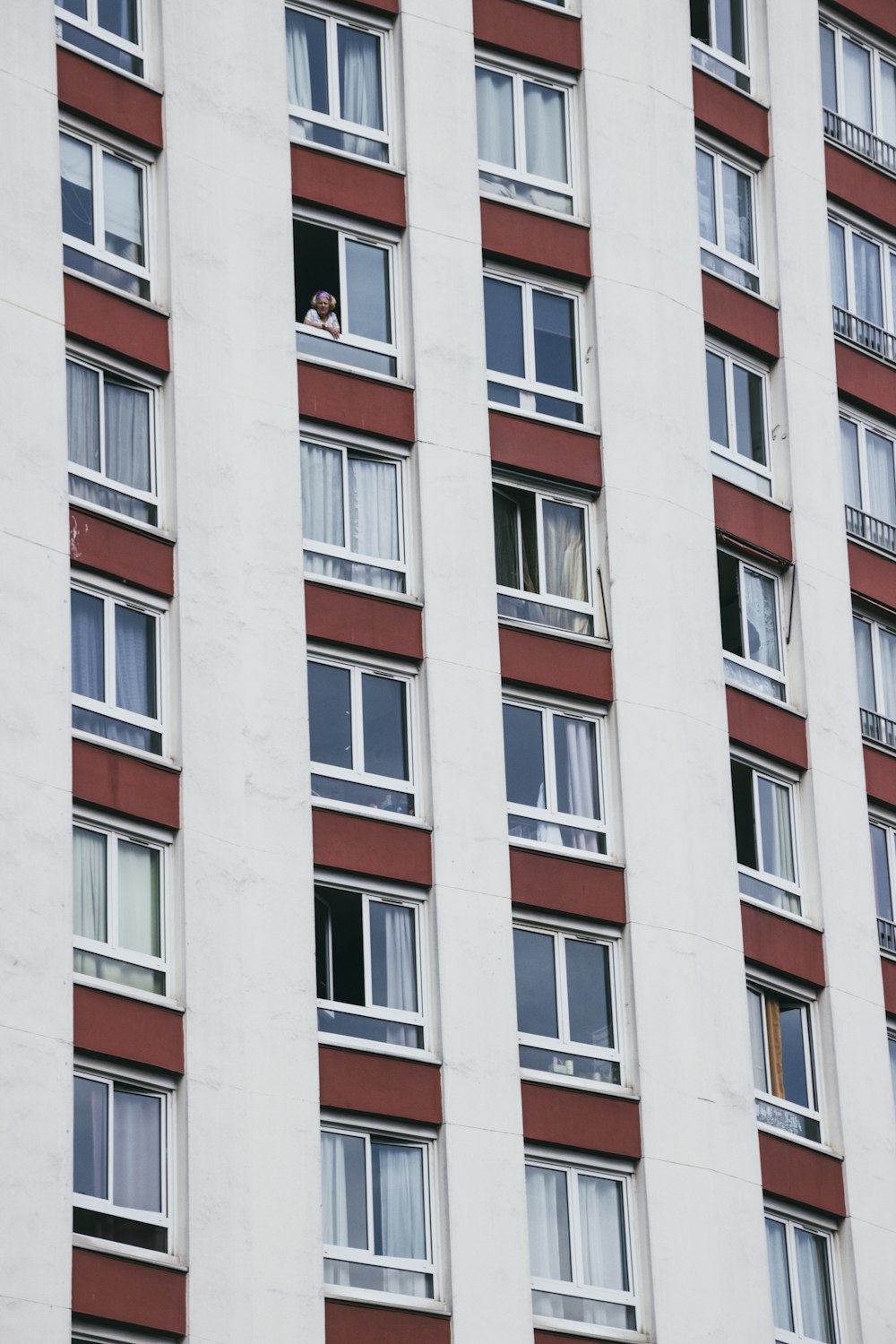 흰색과 빨간색 콘크리트 고층 건물 주간