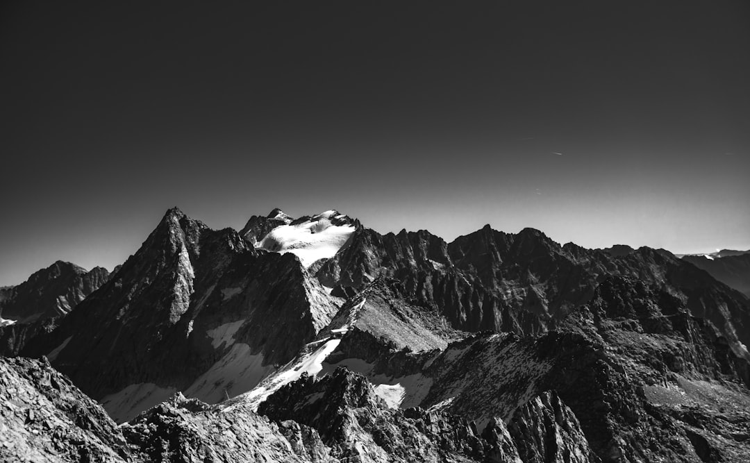 grayscale photography of mountains