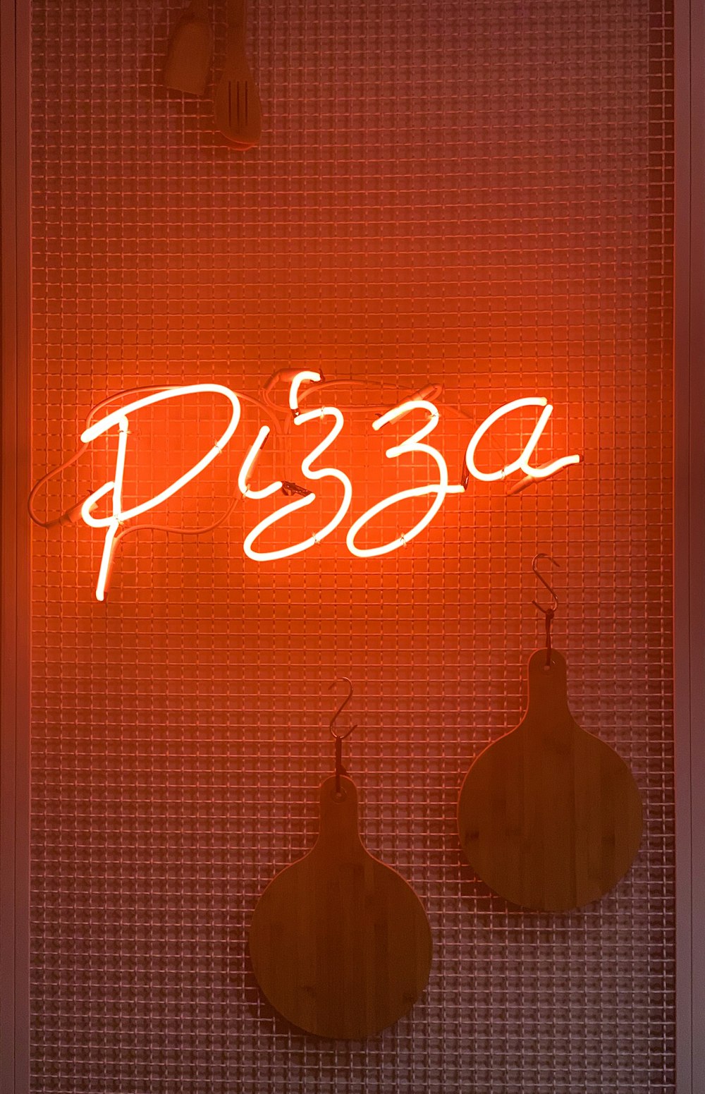 white and red pizza LED light