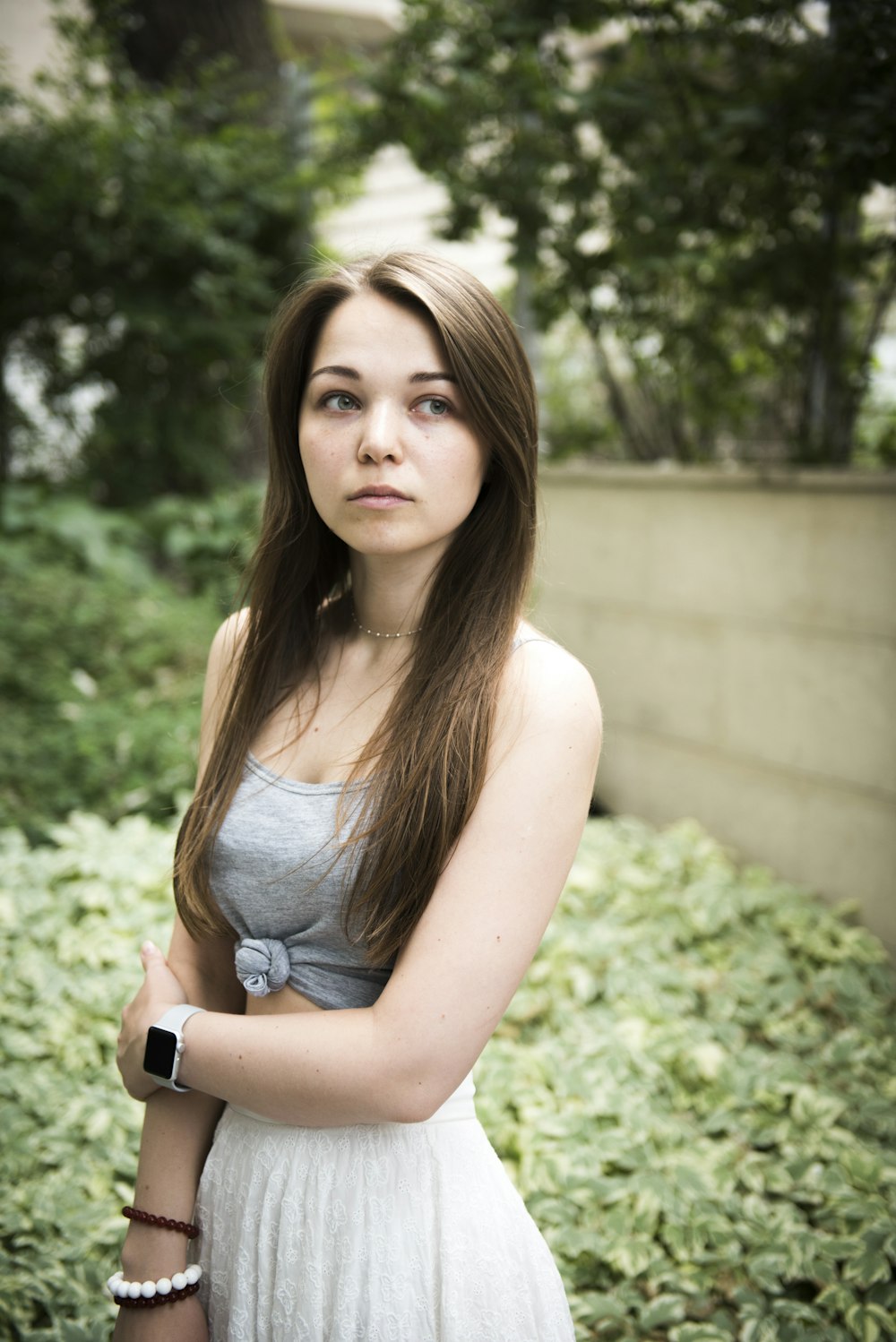 woman wearing grey tank dress