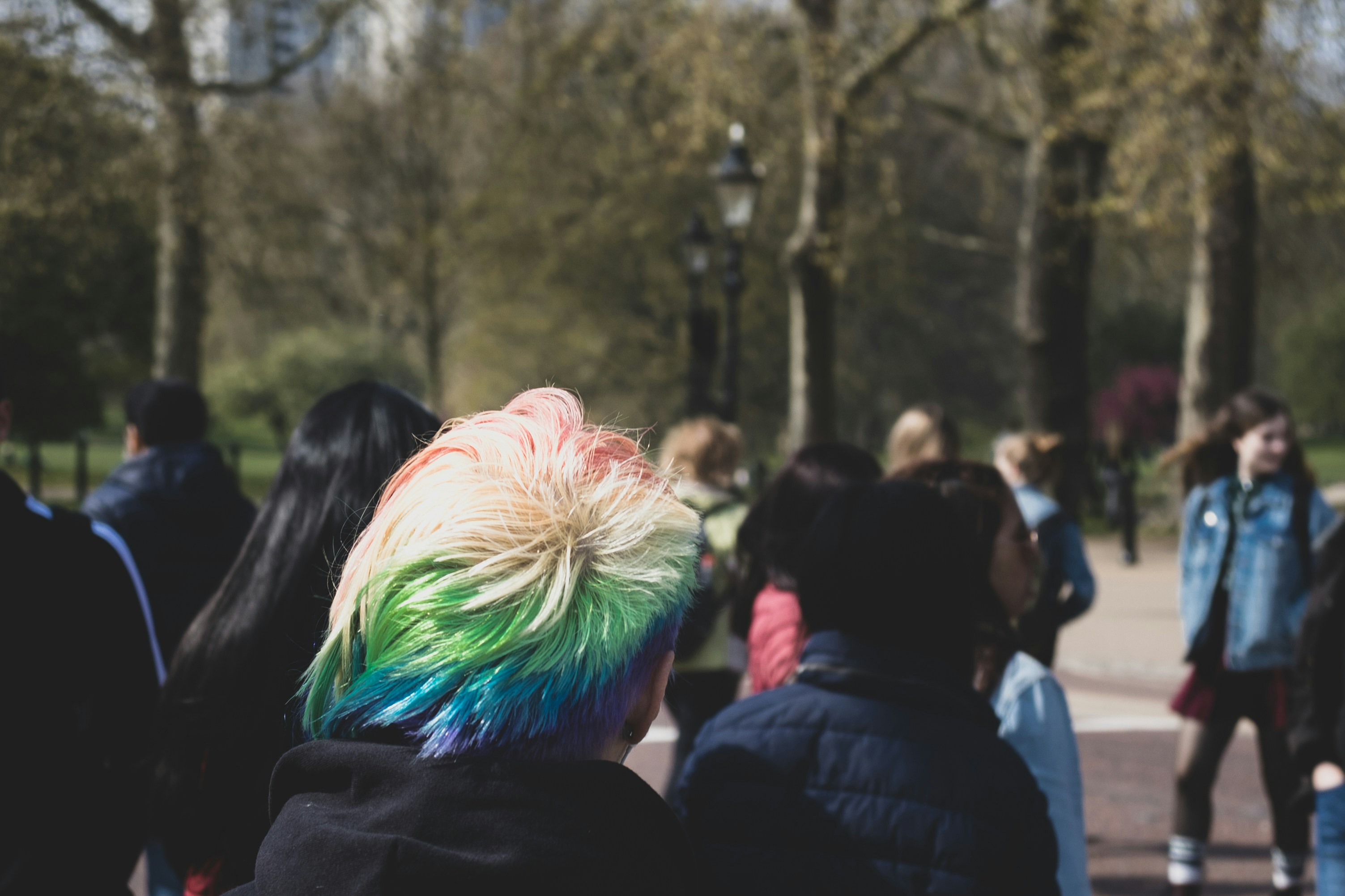 people walking on asphalt road, 