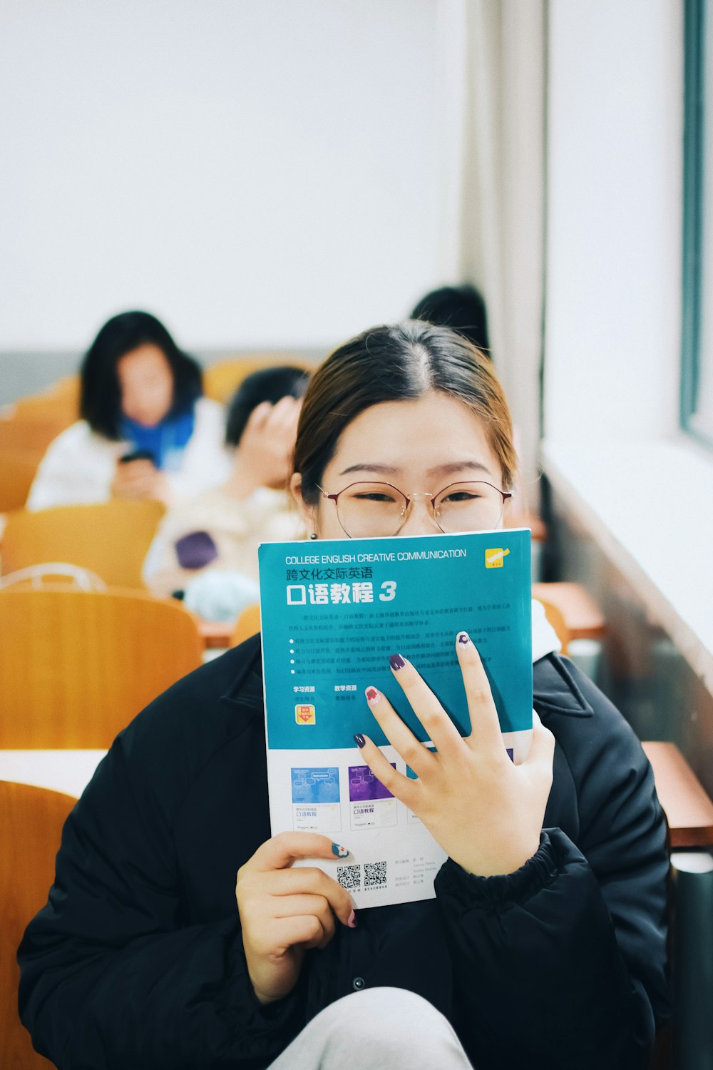 woman reading book