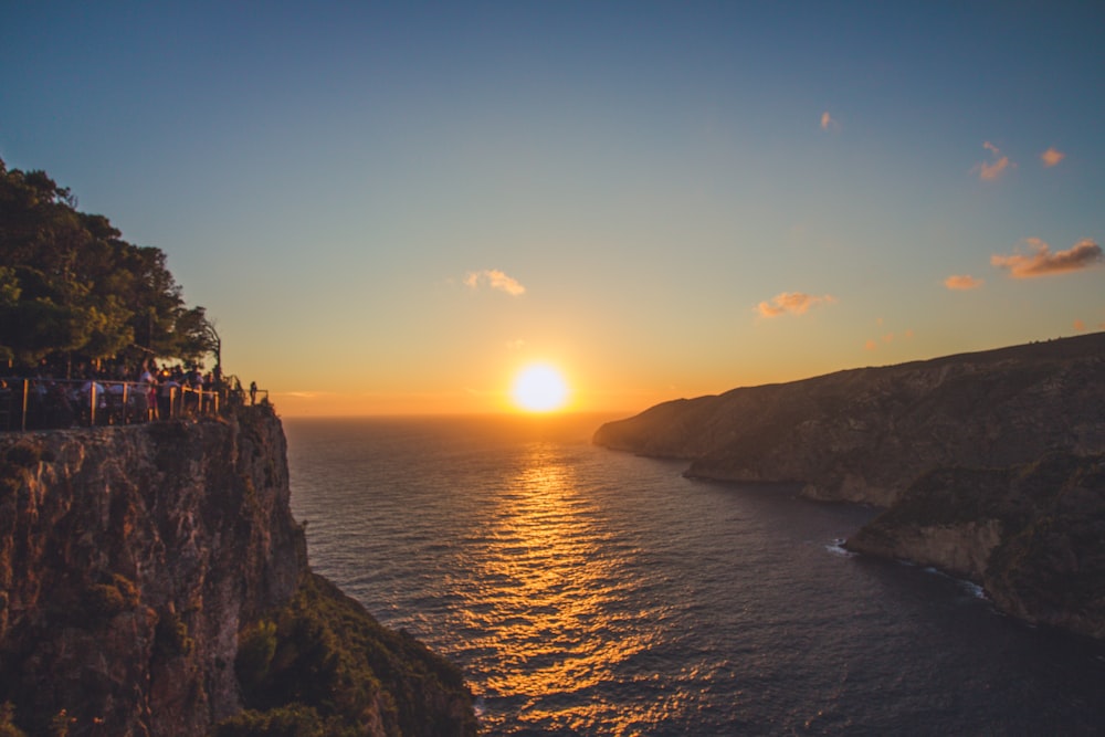 sunset ocean and mountain scenery