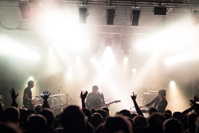 A dynamic live music performance capturing the energy of an emerging band on stage.