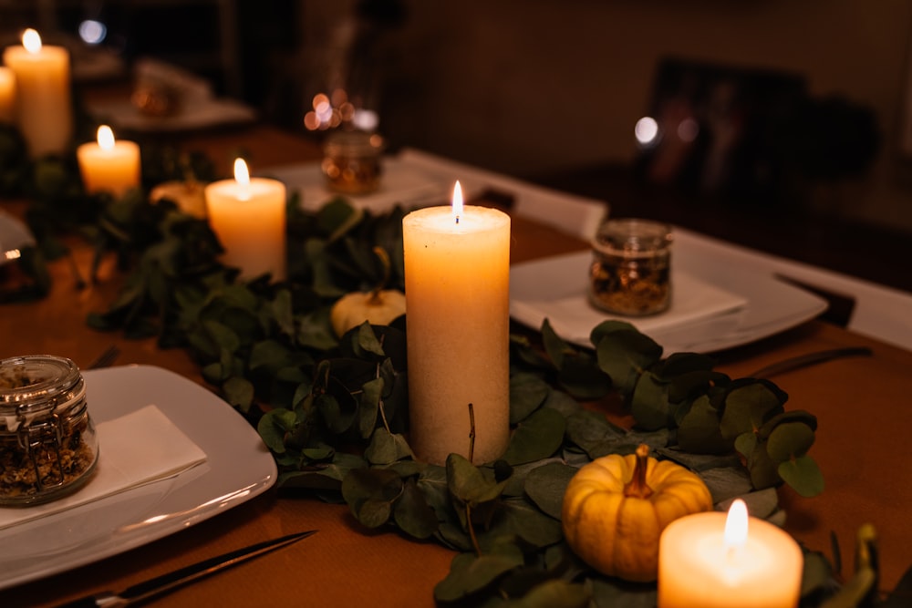 lighted pillar candles