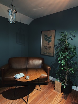brown leather sofa