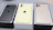 Three smartphones are placed in their respective boxes. The phones are different colors: black, gold, and yellow. Each phone features a prominent Apple logo on the back, with the black and gold devices having three camera lenses, while the yellow phone has two.