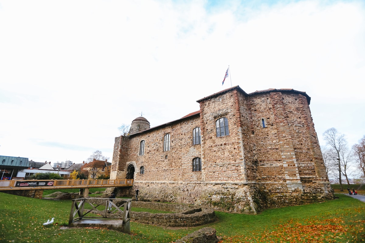 Historic buildings and the castle in Colchester, Essex, Britain's oldest recorded town