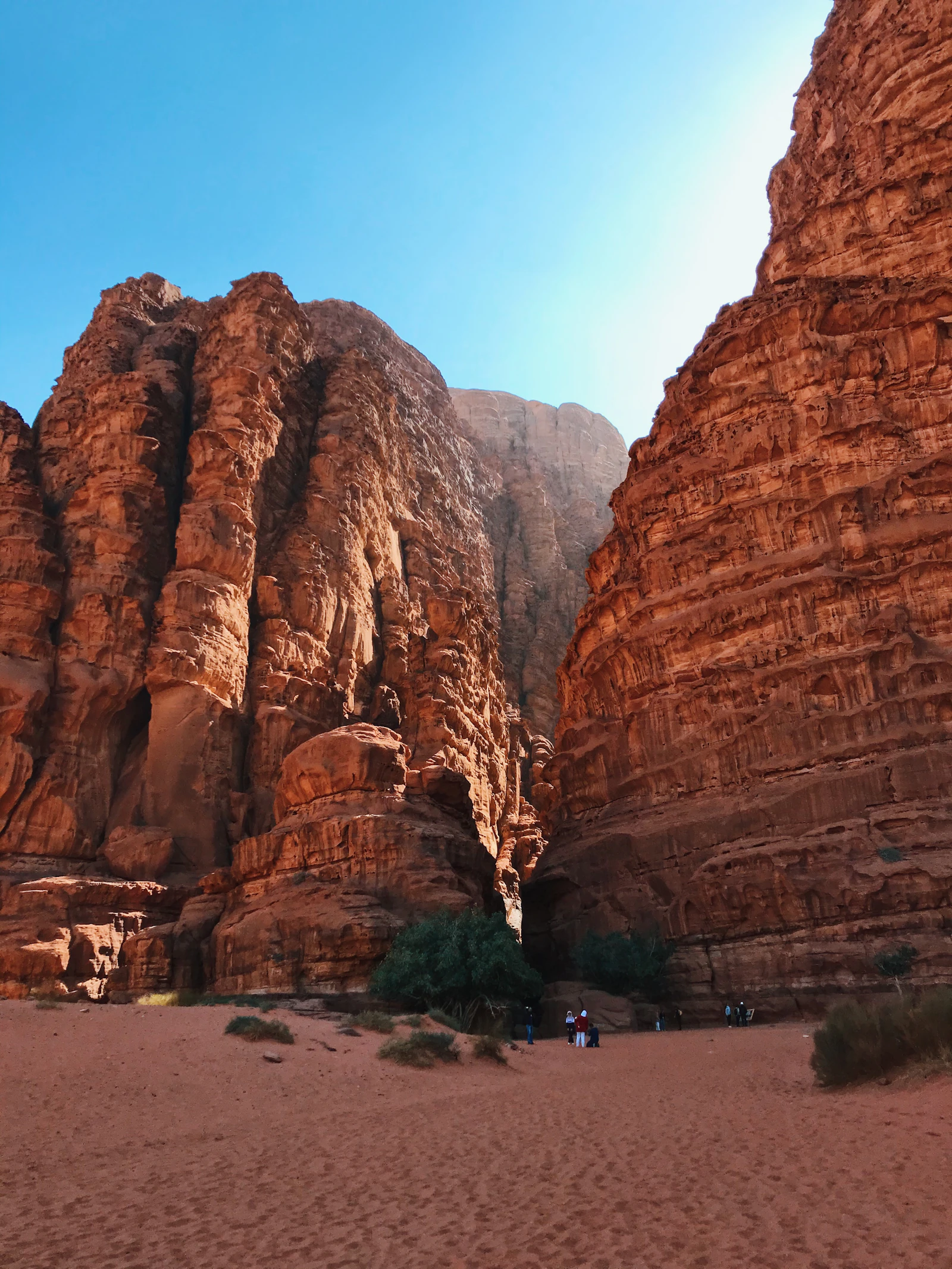 Narrow red canyon walls in Wadi Rum