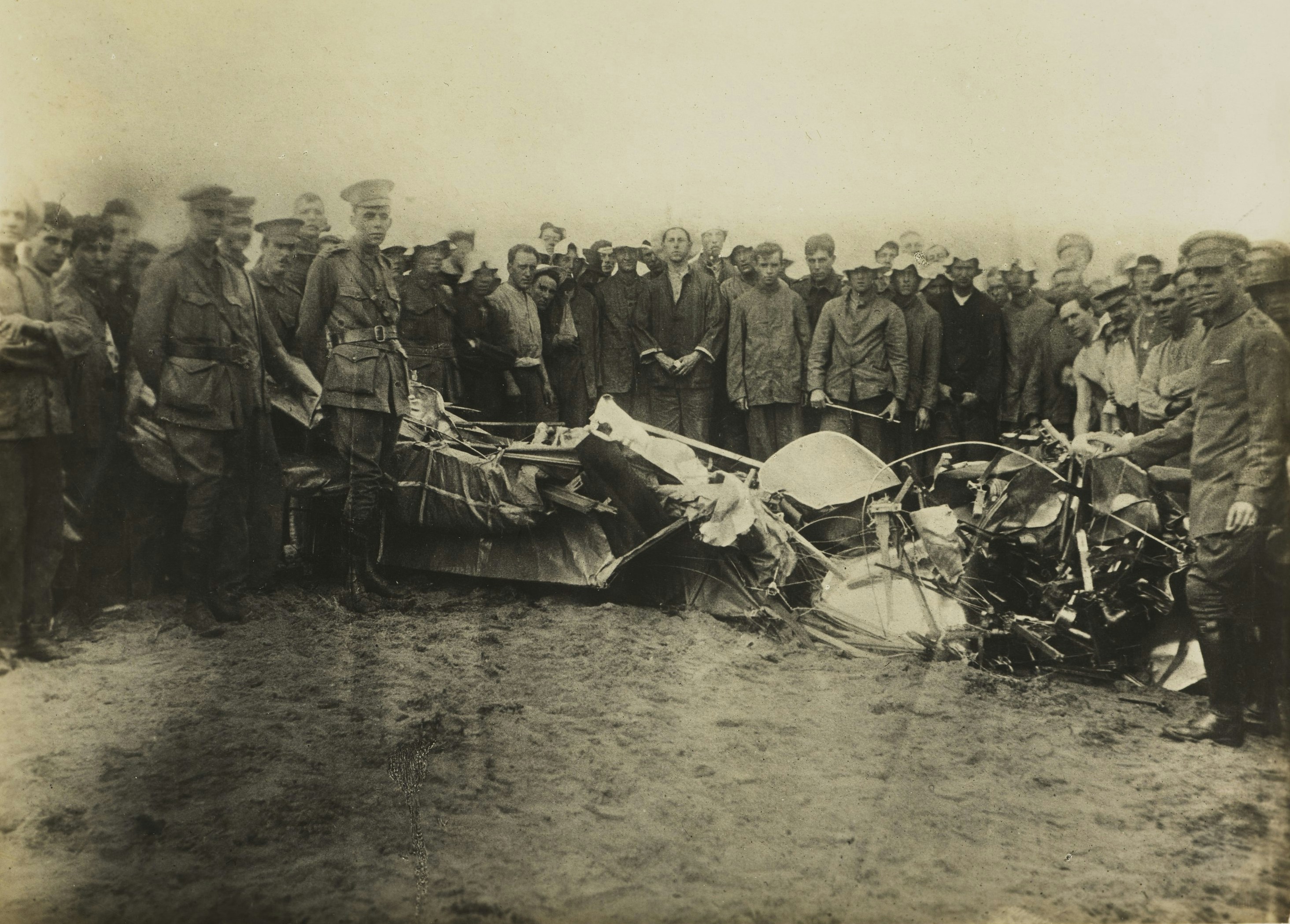Inspecting the Wreckage From Basil Watson's Fatal Aircraft Accident, Point Cook, Victoria, 28 Mar 1917