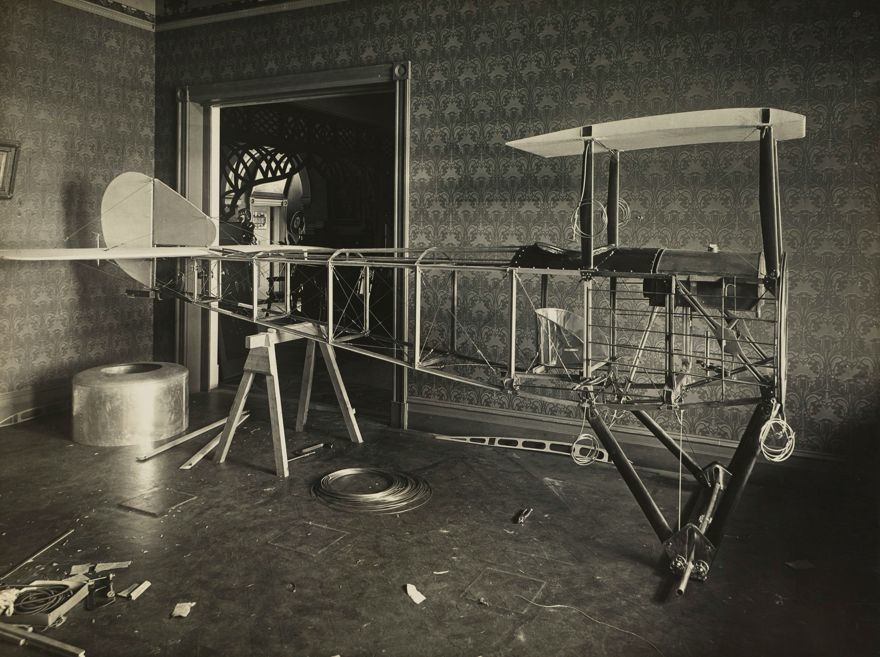 Fuselage of Basil Watson's Partially Constructed Biplane in the Family Home, Elsternwick, Victoria, 1916