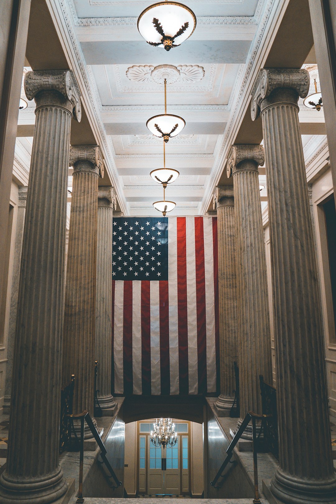 U.S.A. flag hanged inside building