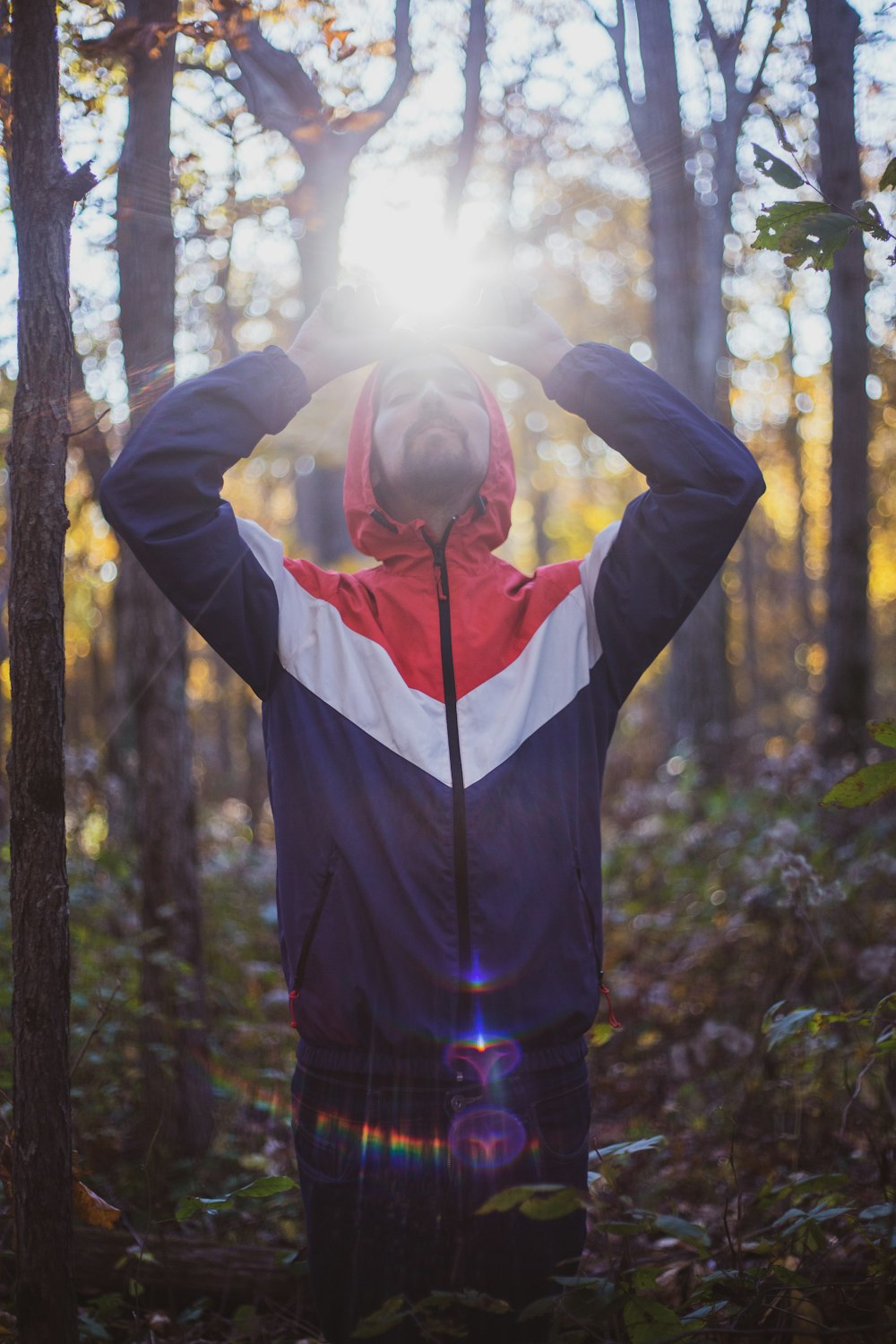 man standing on forest