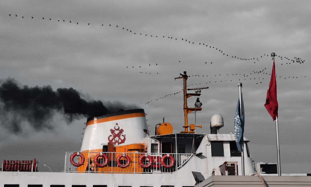 white ship under white sky