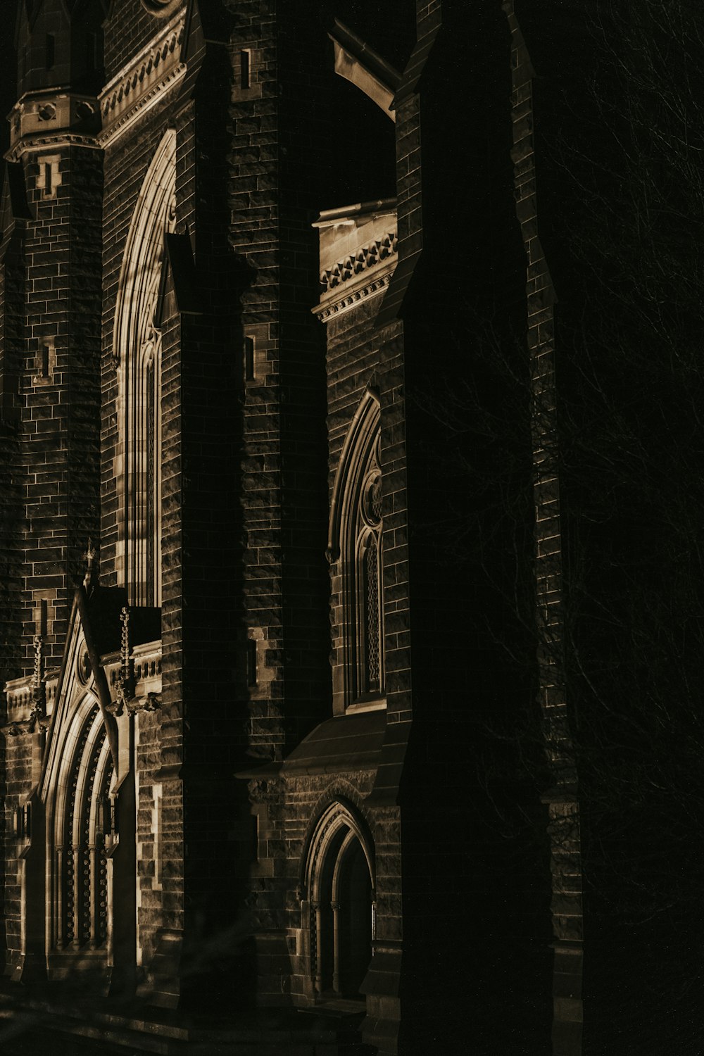 brown stone building during nighttime