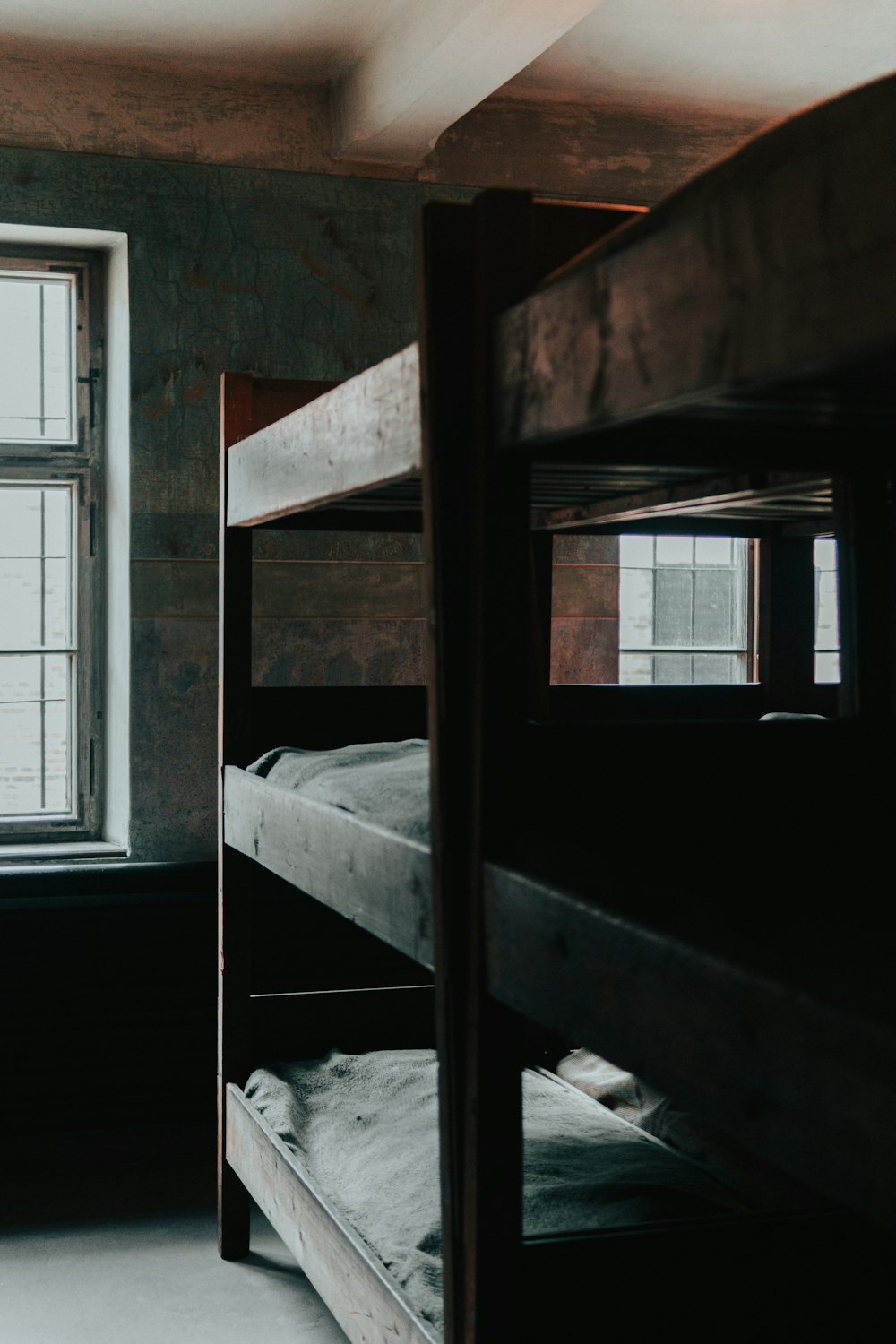 black wooden bunk bed