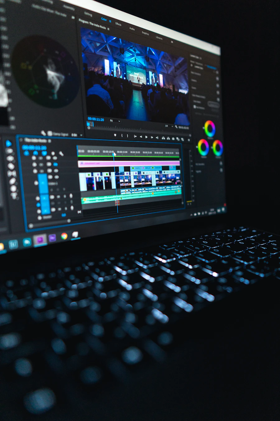 Editing content on a laptop