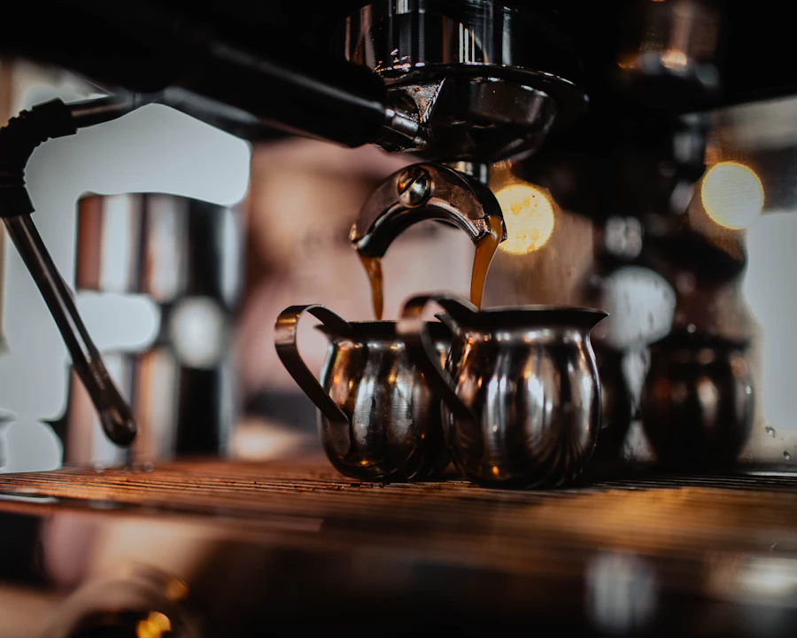 Espresso pouring from a double spout