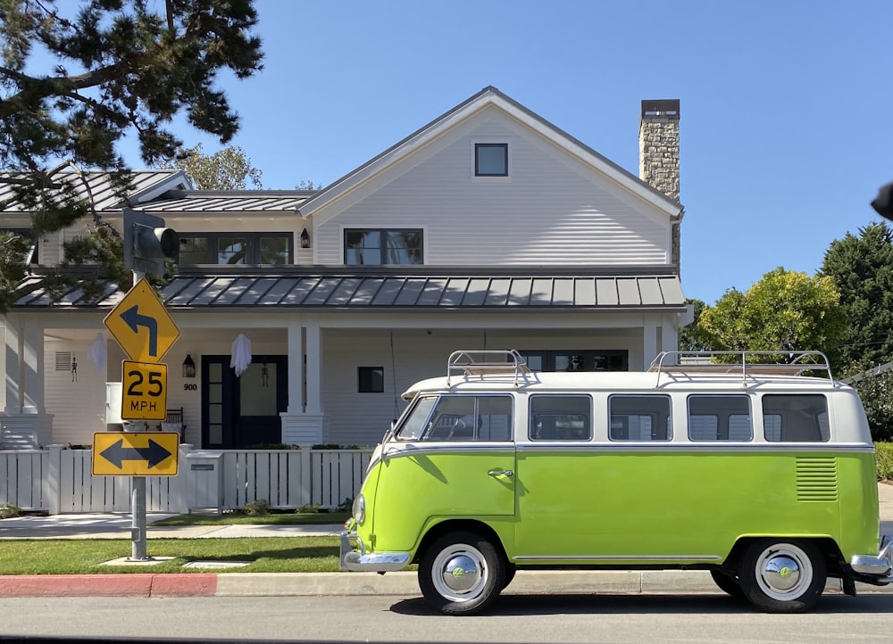 green Volkswagen T1 beside road