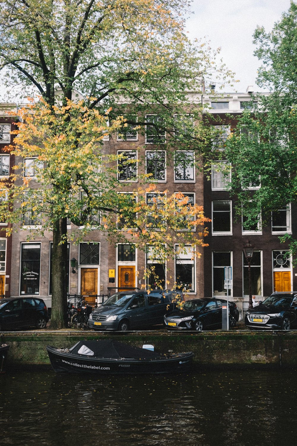 different vehicles parking near building beside trees during daytime