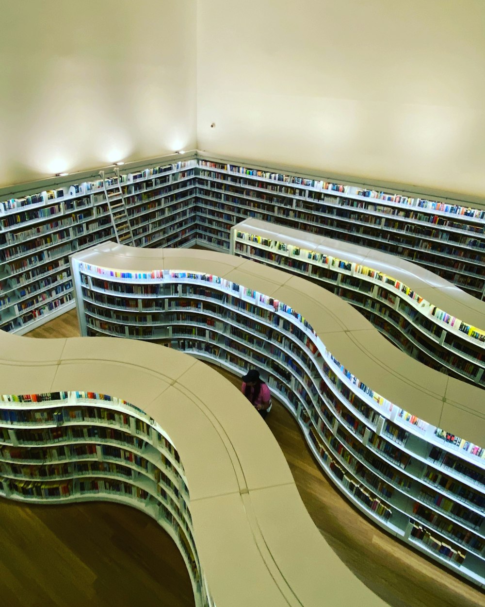 person standing in middle of library