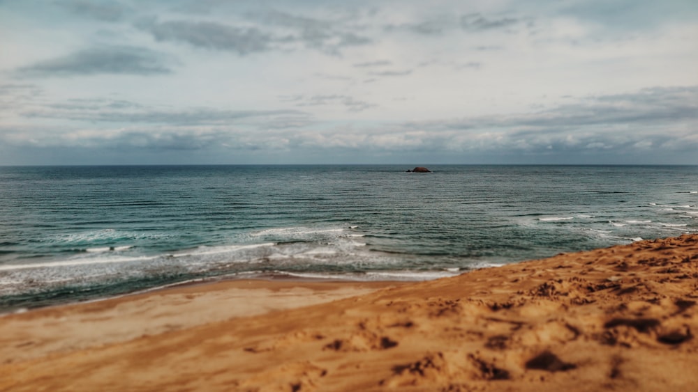 white sand and body of water