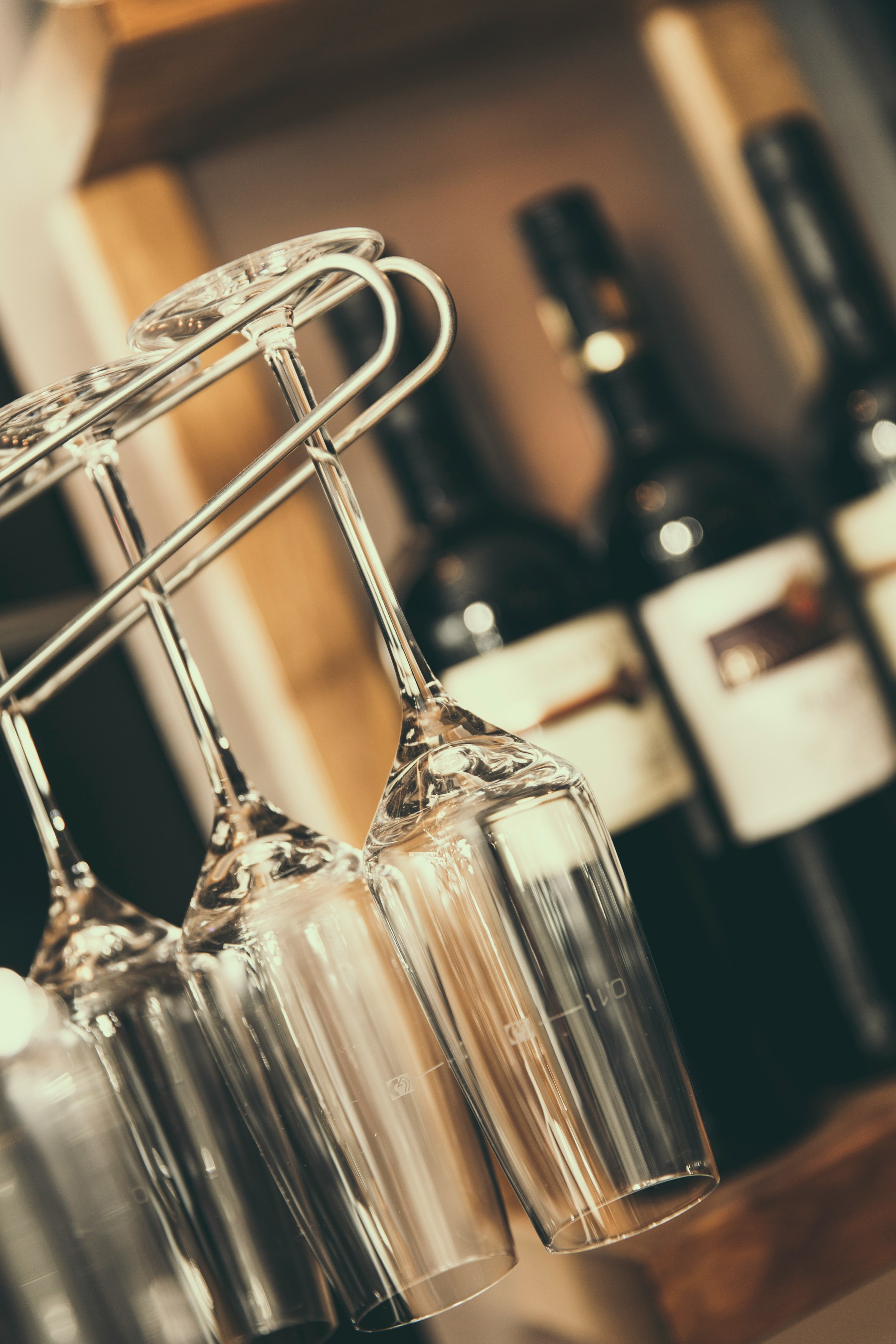 hanging long-stem wine glass