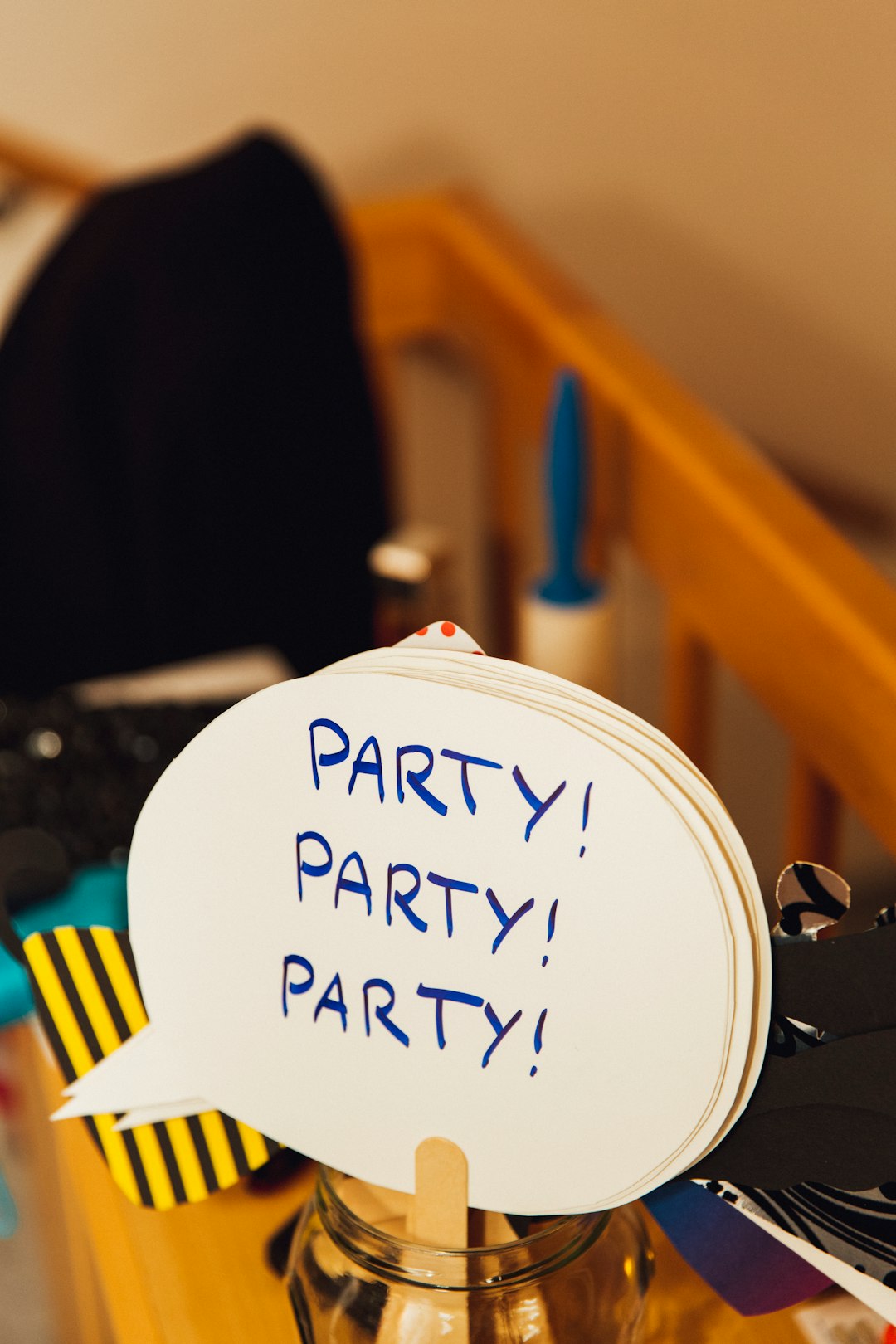 selective focus photography of Party Party Party cards