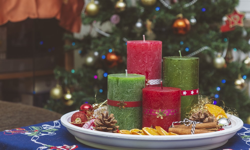 red and green pillar candles