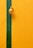A bright yellow wall with a vertical dark green stripe running through it. Mounted on the wall is a yellow security camera positioned near the top of the image.
