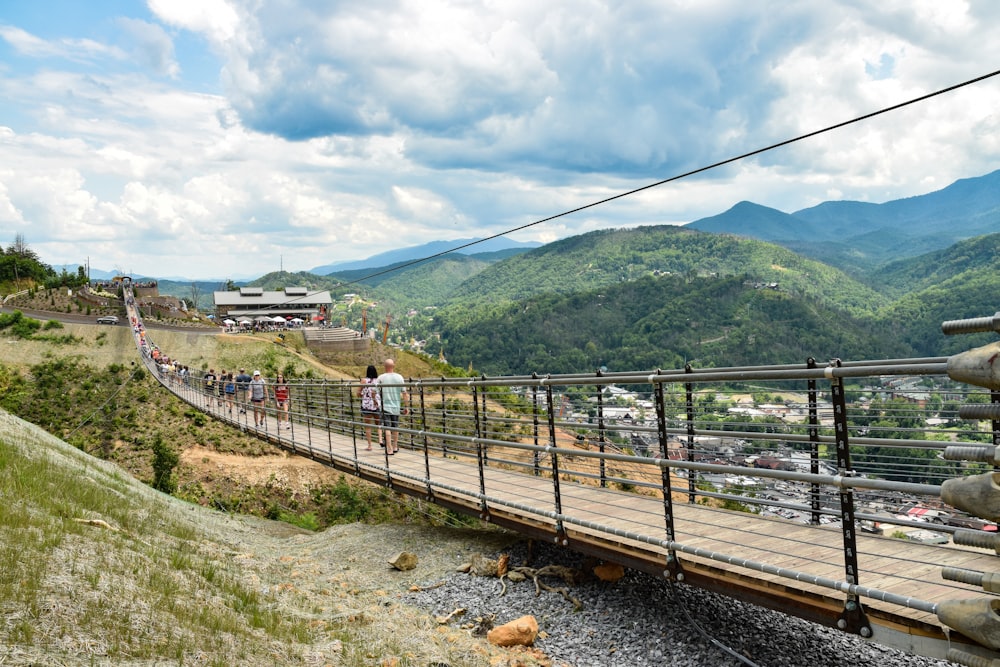 people walking on hanging bridge during daytime