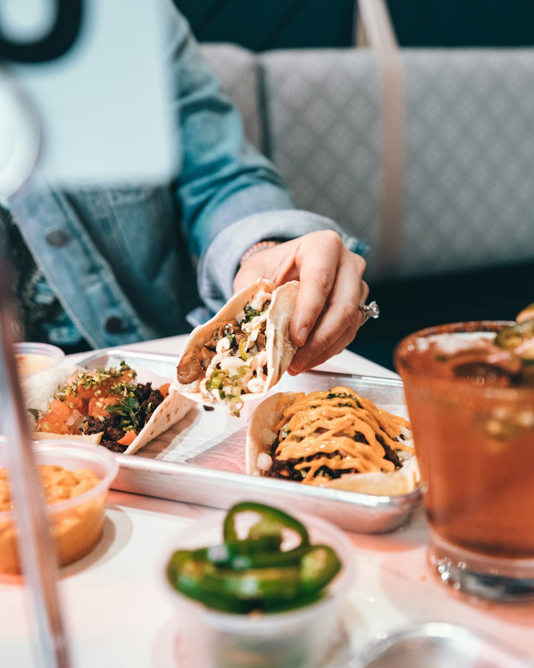 macro photography of taco in tray